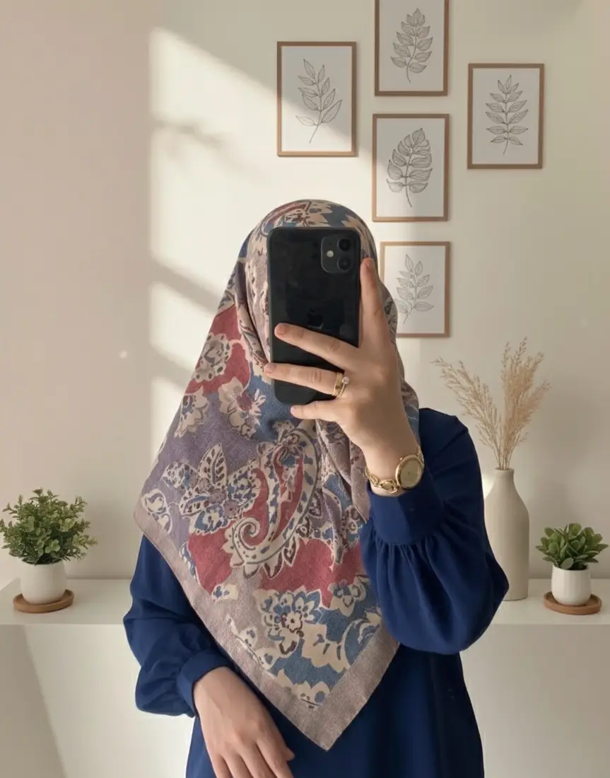 DKE-003 Desenli Koton Eşarp - 1